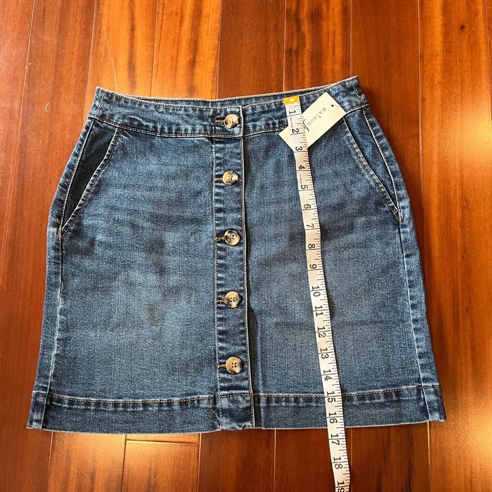 New NWT Maison Jules Denim Skirt Merci Wash Jean Mini Button-Front Pockets Sz 2 - Picture 6 of 8